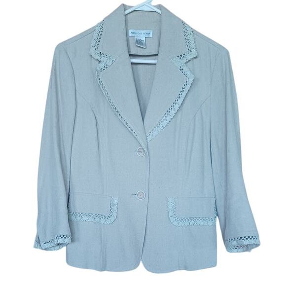Newport News Jackets & Blazers - VTG Newport News Linen Blend Blazer Lace Details on Lapel Cuffs Pockets Womens 8